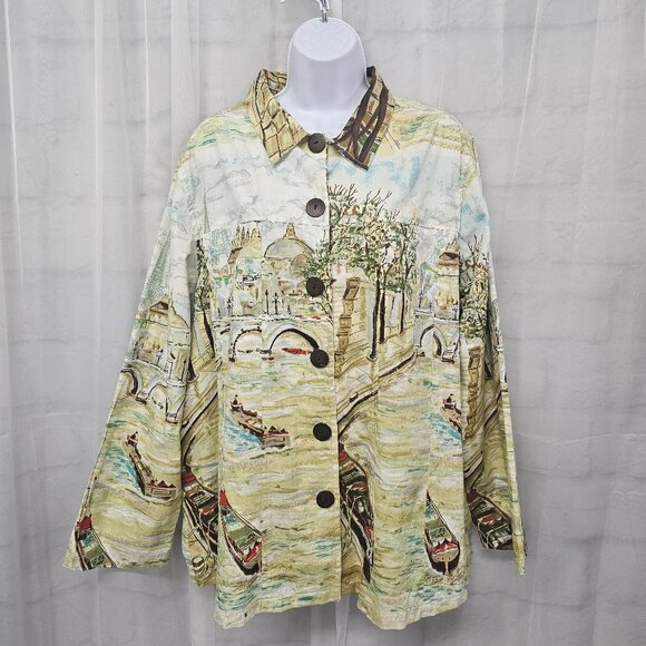 New Directions Green City Scene Retro Jacket Blouse Shacket 1X - Picture 1 of 11
